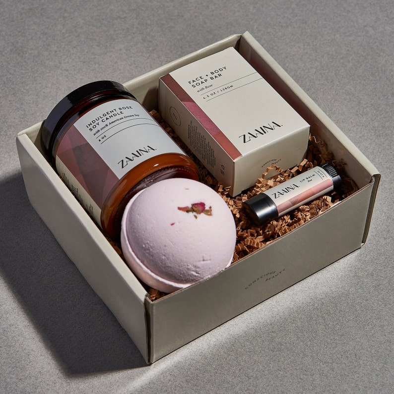 Coffret cadeau spa pour femme, coffret cadeau spa bio, panier relaxant fait main, kit coffret beauté spa, cadeau bain naturel pour elle ROSE BATH BOMB SET