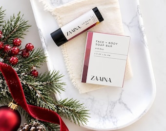 Mini Christmas Spa Gift under 10, Personalized Stocking Stuffer Gift for Her, Wellness Gift Ideas for Holiday, Soap and Lip Balm Gift Set