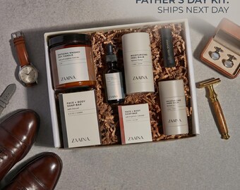 Father's Day Gift Box, Men's Self-Care Gift Set, Spa Gift for Dad, Grooming & Relaxation Kit for Husband, Grandpa Care Package, Last Minute