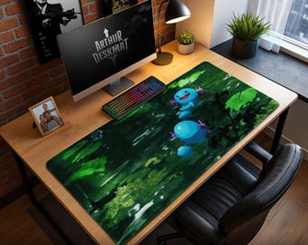Wooper in Forest Pond Mouse Pad – Peaceful Pokémon Nature Scene Desk Mat, Gaming Desk Pad, Cute Axolotl Fan Gift