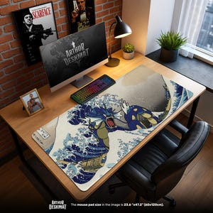 Gyarados Great Wave Mouse Pad – Japanese Art Style with Blue Gyarados Roaring, Gaming Desk Mat Gift