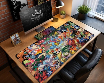 Pokemon Starters Mouse Pad - Colorful Gaming Desk Mat with Pikachu, Charizard, Eevee, Bulbasaur, Anime Desk Decor Gift