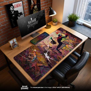 Spider-Verse Mouse Pad – Miles Morales & Gwen Stacy Swinging Scene Desk Mat, Multiverse Comic Art, Hero Gamer Gift