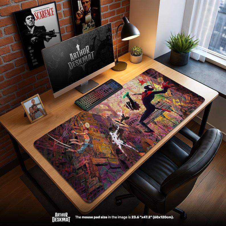 Spider-Verse Mouse Pad – Miles Morales & Gwen Stacy Swinging Scene Desk Mat, Multiverse Comic Art, Hero Gamer Gift