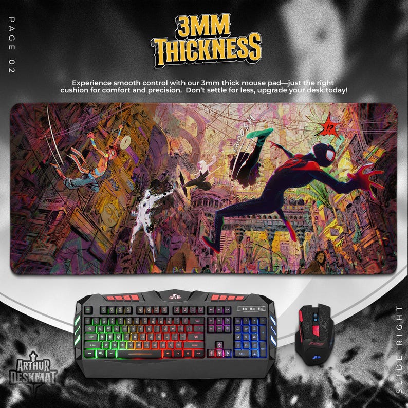 Spider-Verse Mouse Pad – Miles Morales & Gwen Stacy Swinging Scene Desk Mat, Multiverse Comic Art, Hero Gamer Gift