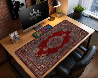 Vintage Persian Rug Mouse Pad, Oriental Carpet Desk Mat, Traditional Boho Gaming Accessory, Antique Rug Design Gift