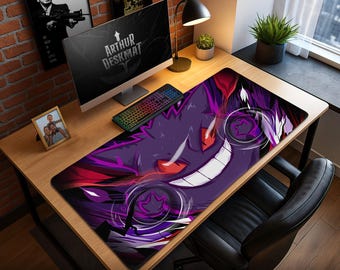 Gengar Mouse Pad - Bold Ghost-Type Pokémon Art, Purple Gaming Desk Mat, Spooky Gamer Gift Decor