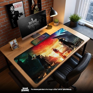 Final Fantasy Heroes Mouse Pad – Epic Sunset Battle Gaming Desk Mat, Cloud Sephiroth Art, FFVII Gamer Gift