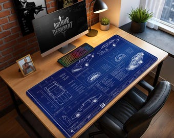 James Bond Auto Blueprint Schreibtischmatte, Aston Martin DB5 Mauspad, Spion Gadget Geschenk, Stilvolle Gaming Schreibtischmatte, Blueprint Art Decor