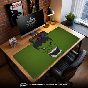 Angry Hulk Face Mouse Pad – Minimalist Marvel Desk Mat, Green Superhero Gaming Mat, Avengers Fan Gift, Comic Decor