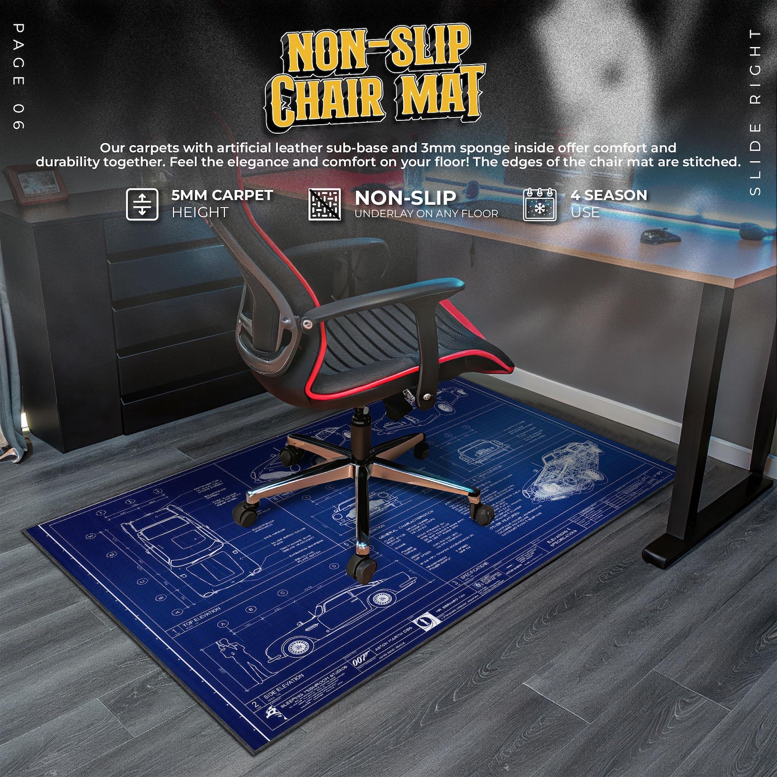 Blueprint Table Mat James Bond Car Blueprint Desk Mat, Aston Martin DB5 Mouse Pad, Spy ...