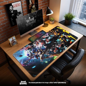 Epic Gundam Battle Gaming Desk Mat, RX-0 Unicorn vs Banshee Mouse Pad, Mecha Anime Gift for Gamers, Sci-Fi Desk Decor