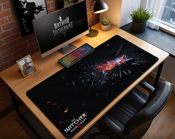 Witcher Wild Hunt Mouse Pad – Wolf Medallion, Gaming Desk Mat