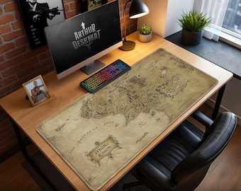 Middle Earth Map Mouse Pad – Lord of the Rings Vintage Fantasy Desk Mat, LOTR Gaming Setup Decor, Gift for Tolkien Fans