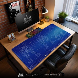 Gundam RX-78 Blueprint Mouse Pad, Mecha Anime Desk Mat, Robot Engineer Gaming Mouse Pad, Otaku Gift, Sci-Fi Decor