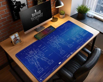 Gundam RX-78 Blueprint Maus Pad, Mecha Anime Schreibtischmatte, Roboter Engineer Gaming Maus Pad, Otaku Geschenk, Sci-Fi Decor