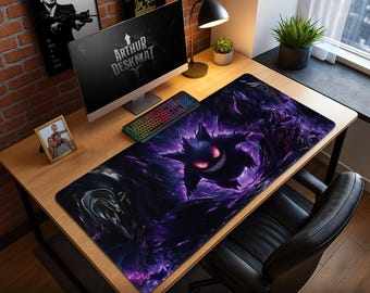 Gengar Mouse Pad and Chair Mat – Dark Ghost Pokémon Desk Mat with Purple Glow Artwork, Gaming Setup Decor, Anime Fan Gift