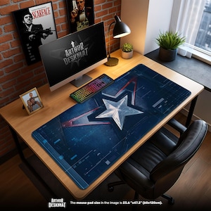 Captain America Star Mouse Pad, Marvel Superhero Desk Mat, Avengers Gaming Pad, Shield Fan Gift Decor