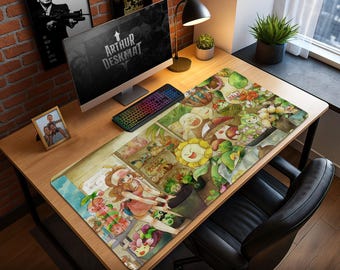 Grass Pokémon Market Mouse Pad – Botanical Pokémon Art Style with Cute Characters, Gaming Desk Mat Gift