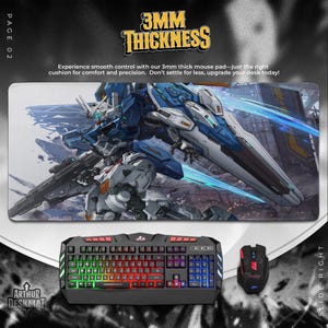Gundam Mecha Mouse Pad - Blue RX-0 Inspired Mobile Suit Battle Scene Desk Mat, Anime Robot Decor, Gamer Gift