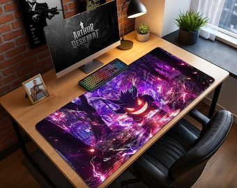 Gengar Ghost Forest Mouse Pad – Purple Haunted Pokémon Scene Gaming Desk Mat, Spooky Anime Gift Decor