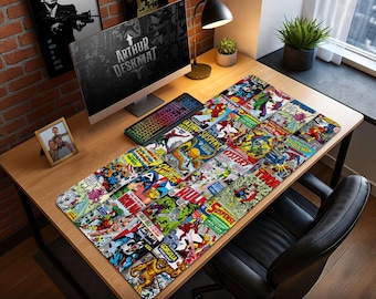 Marvel Comic Book Mouse Pad - Vintage Superhero Desk Mat, Spider-Man Hulk Iron Man Gaming Mousepad, Comic Fan Gift Decor