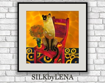 GICLEE Art Print cat artwork cat art print cat painting  wall art print silk painting fine art print