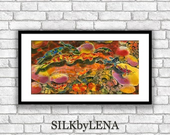 Fine Art Print Giclee art ptint  lotus flower art koi fish painting art wall art print silk painting fine art print modern fine art koi art