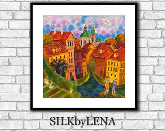 Fine Art Print Giclee art Print  City art  wall art print silk painting city scape  print modern fine art Prague painting Europe Painting