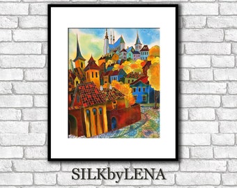 City art  Fine Art Print Prague painting Europe Painting  Giclee art Print wall art print silk painting city scape  print modern fine art