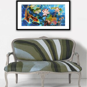 Fine Art Print Giclee art ptint lotus flower art koi fish painting art wall art print silk painting fine art print modern fine art koi art image 5