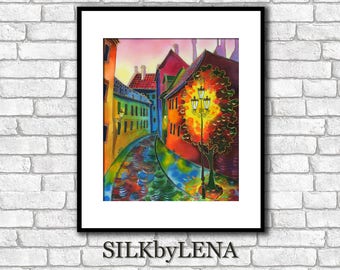 City art  Fine Prague painting Europe Painting Art Print Giclee art Print   wall art print silk painting city scape  print modern fine art