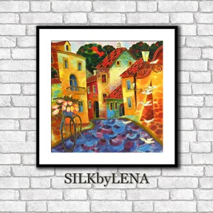 Fine Art Print Giclee art Print City art wall art print silk painting city scape print modern fine art Prague painting Europe Painting image 1