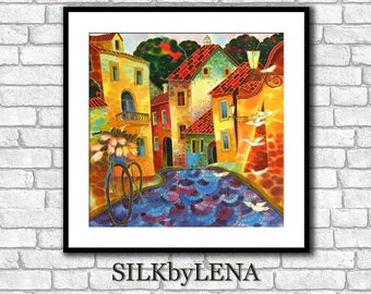 Fine Art Print Giclee art Print  City art  wall art print silk painting city scape  print modern fine art Prague painting Europe Painting