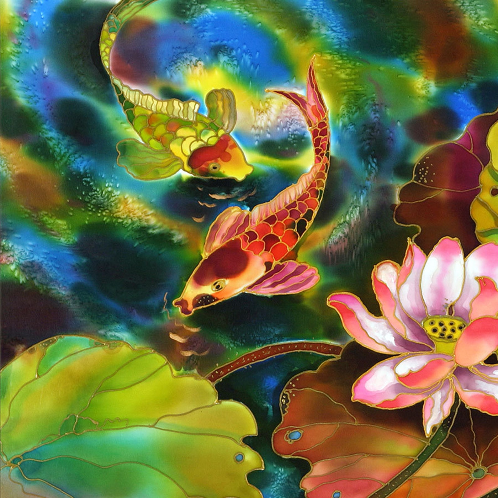 GICLEE Art Print Lotus Flower Koi Fish Painting Art Wall Art - Etsy