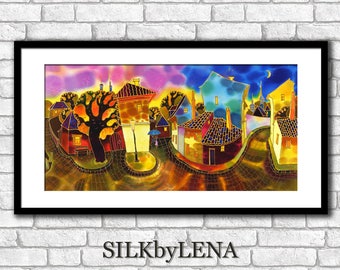 City art  Fine Art Print Prague painting Europe Painting  Giclee art Print wall art print silk painting cityscape  print modern fine art