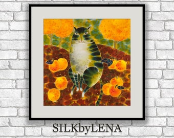 GICLEE Art Print cat artwork cat art print cat painting  wall art print silk painting fine art print