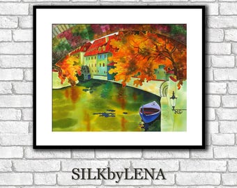 City art  Fine Art Print Prague painting Europe Painting  Giclee art Print wall art print silk painting city scape  print modern fine art