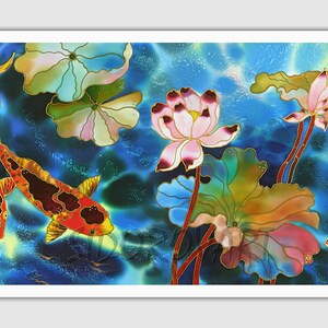 Fine Art Print Giclee art ptint lotus flower art koi fish painting art wall art print silk painting fine art print modern fine art koi art image 2