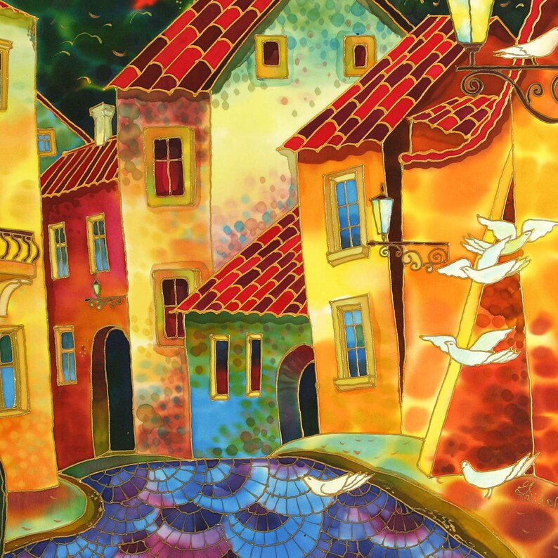 Fine Art Print Giclee art Print City art wall art print silk painting city scape print modern fine art Prague painting Europe Painting image 3