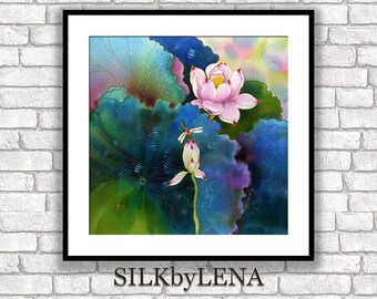 GICLEE Art Print koi fish painting lotus flower art wall art print silk painting