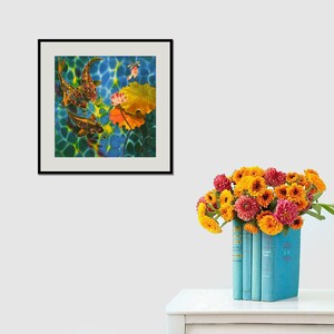 Fine Art Print Giclee art ptint lotus flower art koi fish painting art wall art print silk painting fine art print modern fine art koi art image 4