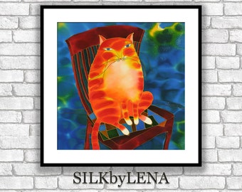 GICLEE Art Print cat artwork cat art print cat painting  wall art print silk painting fine art print