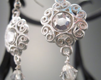 Enchanting Silver Swirl Earrings with Swarovski Dangles REDUCED PRICE