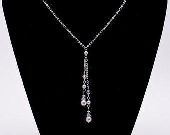 Double Dangle Pearl & Swarovski Necklace