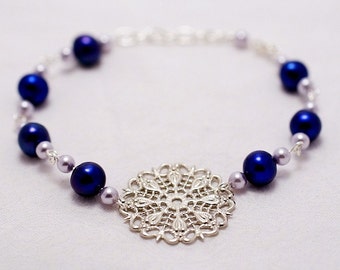 Silver Snowflake & Pearls Bracelet