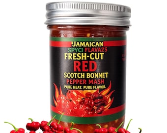 Puré de pimientos Scotch Bonnet rojos frescos / Auténticos pimientos jamaicanos