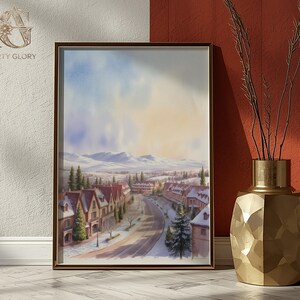 Ifrane Winterdorf Aquarell | Verschneite marokkanische Landschaft | Digitaler Download