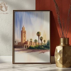 Koutoubia Mosque Watercolor | Moroccan Wall Art | Digital Download