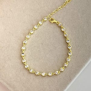 925 Sterling Silver Gold Plated Heart Bracelet – Elegant CZ Heart Chain Link Jewelry, Minimalist Bracelet Gift for Women